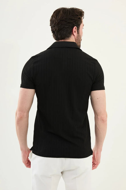 Marina Black Ribbed Polo Shirt