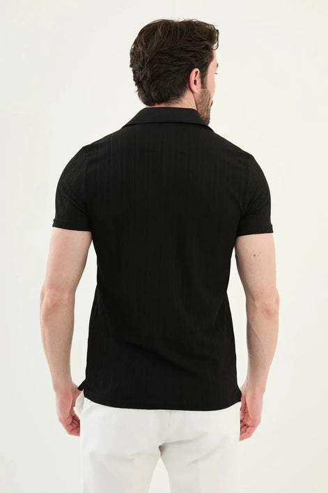 Marina Black Ribbed Polo Shirt