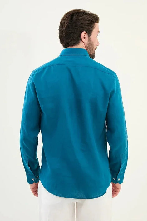 Marina Blue Mens Linen Shirt