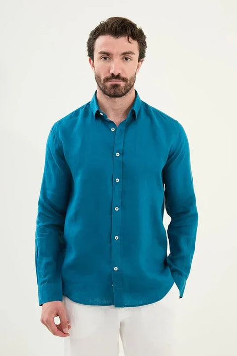 Marina Blue Mens Linen Shirt
