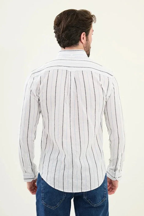 Marina Linen Blue and White Striped Shirt