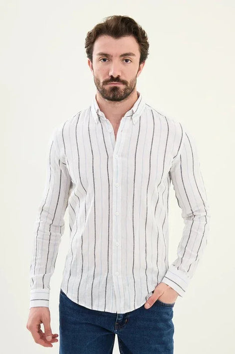Marina Linen Blue and White Striped Shirt