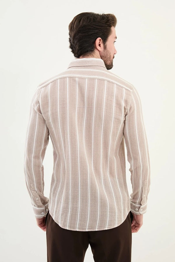 Marina Brown Long Sleeve Striped Shirt
