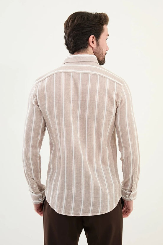 Brown Long Sleeve Striped Shirt