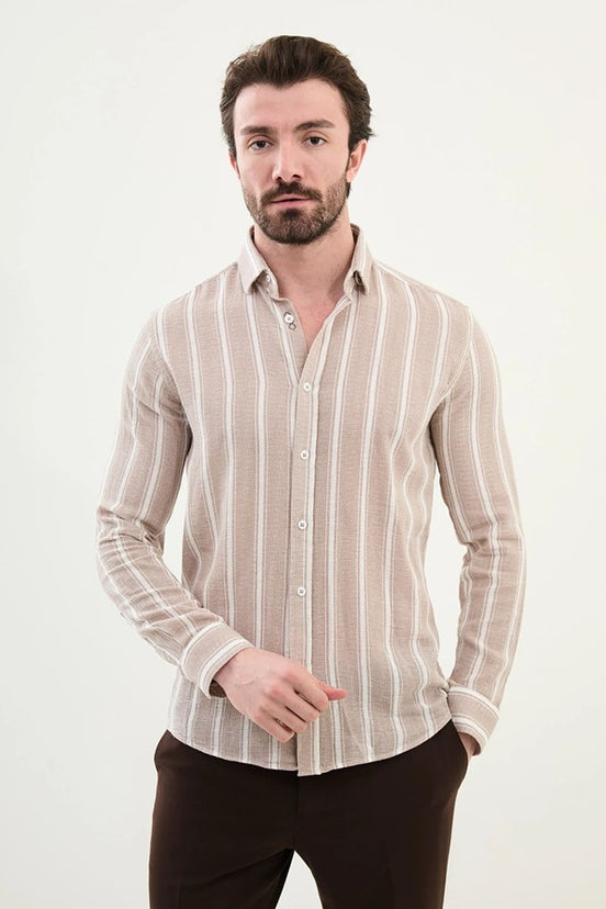 Brown Long Sleeve Striped Shirt