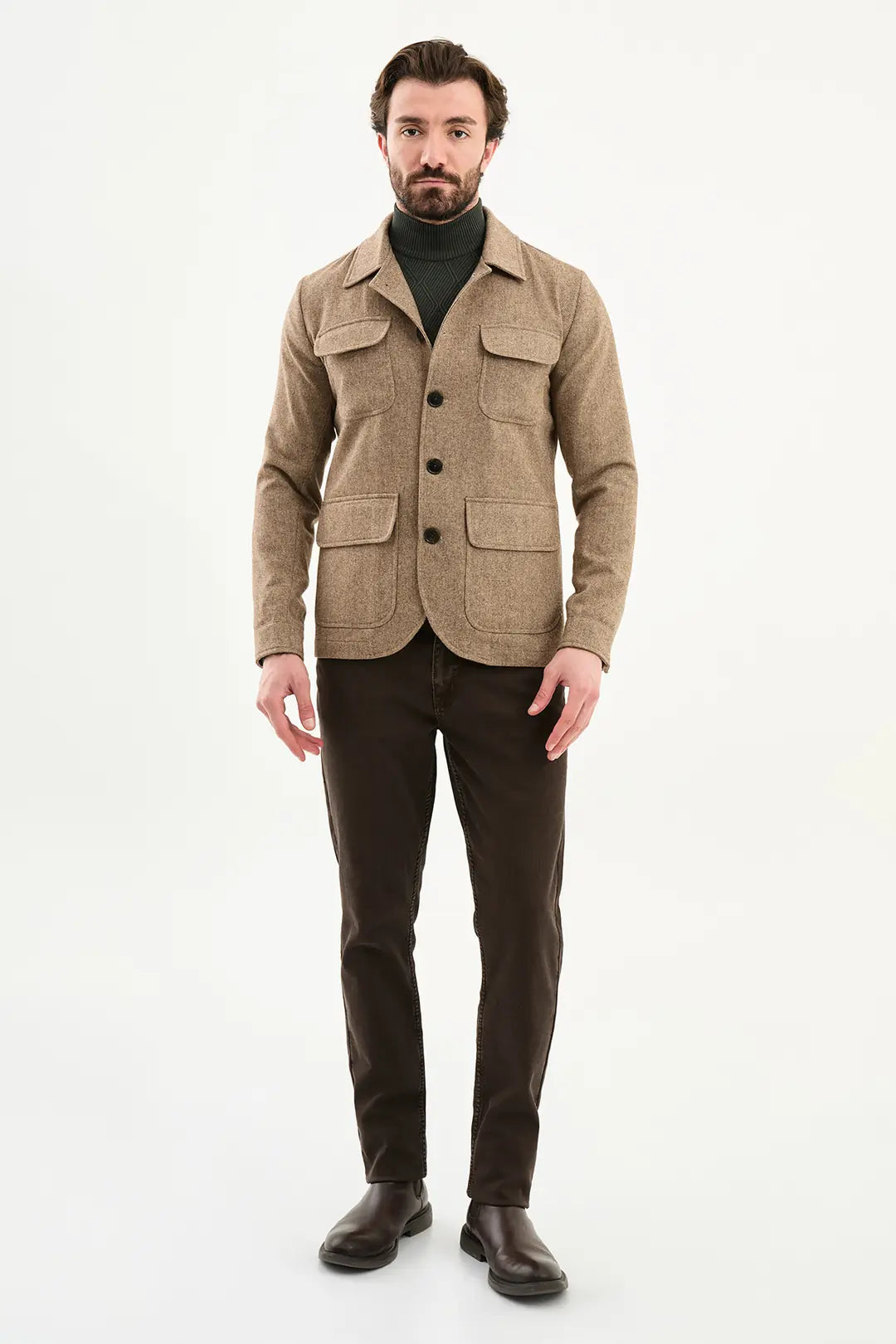 Camel Double Pocket Wool Coat