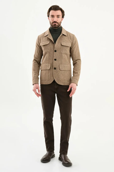Camel Double Pocket Wool Coat