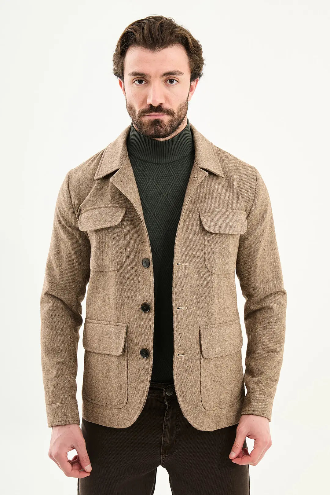Camel Double Pocket Wool Coat