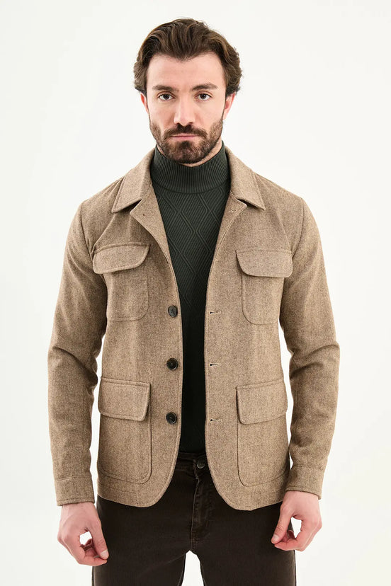 Camel Double Pocket Wool Coat