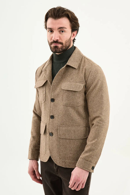 Camel Double Pocket Wool Coat