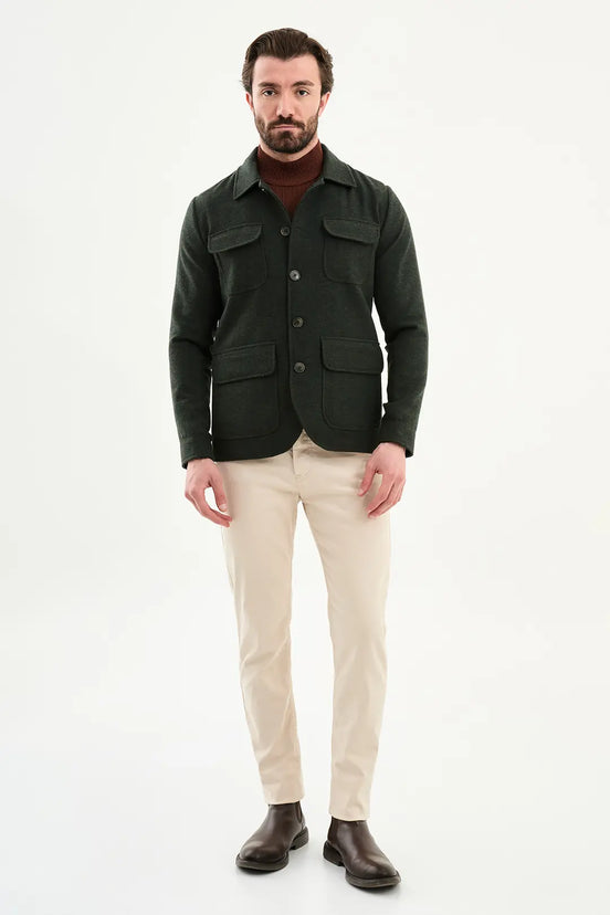 Dark Green Double Pocket Wool Coat