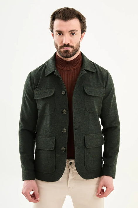 Dark Green Double Pocket Wool Coat