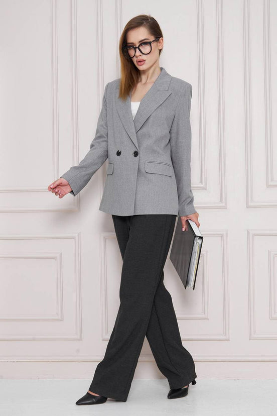 Gray Double Breasted Blazer Women