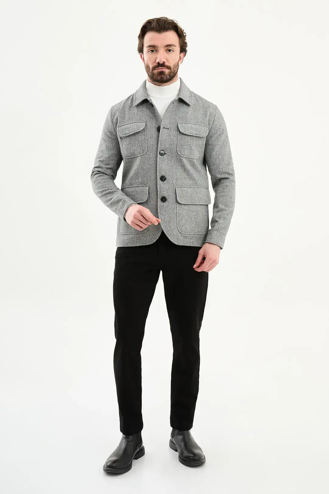 Double Pocket Gray Wool Coat