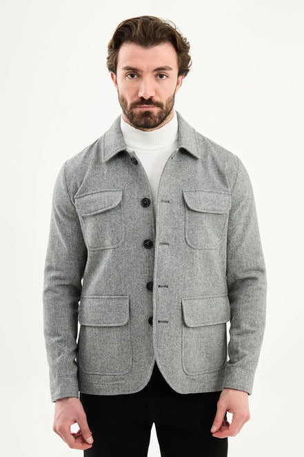 Gray Double Pocket Wool Coat