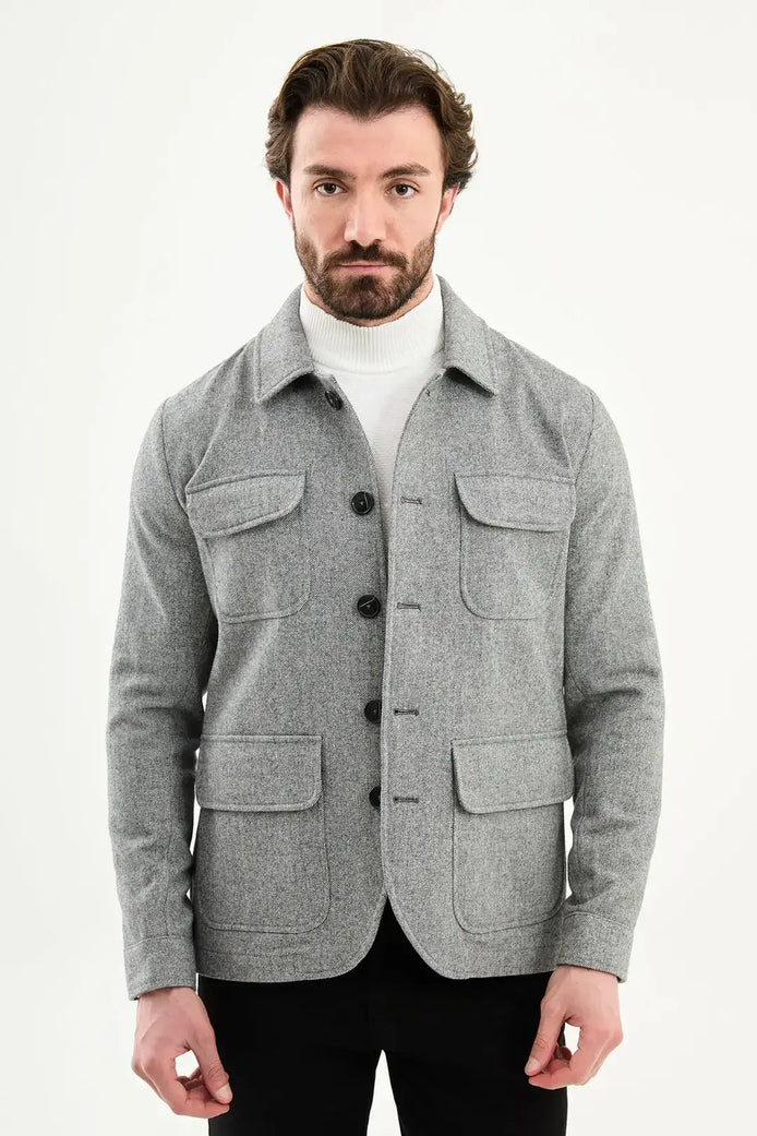 Gray Double Pocket Wool Coat