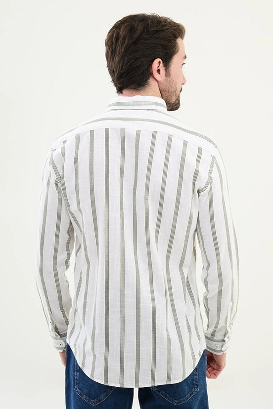 Green Striped Long Sleeve Shirt