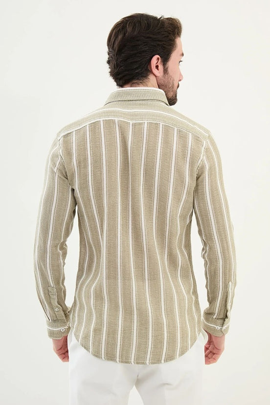 Khaki Long Sleeve Striped Shirt