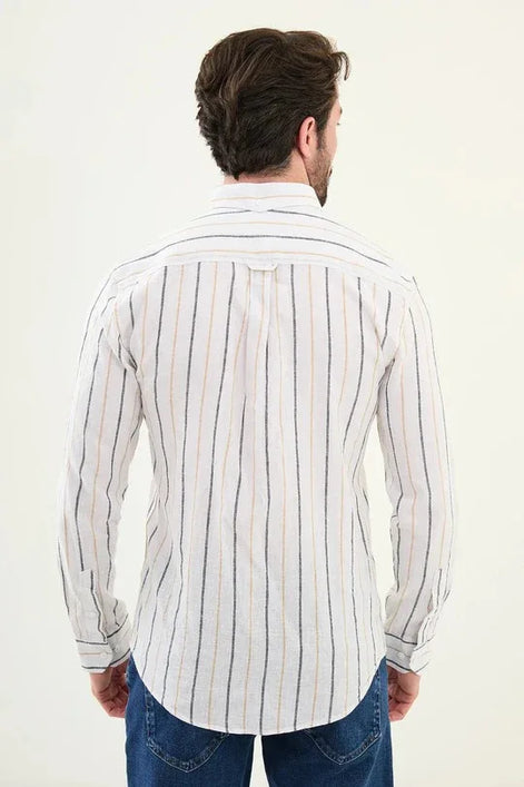 Marina Linen Beige and White Striped Shirt