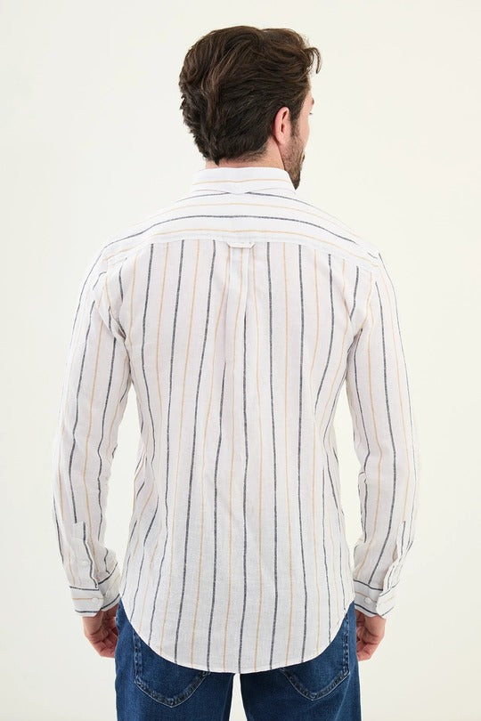 Beige and White Striped Shirt