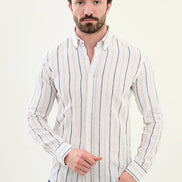 Marina Linen Beige and White Striped Shirt
