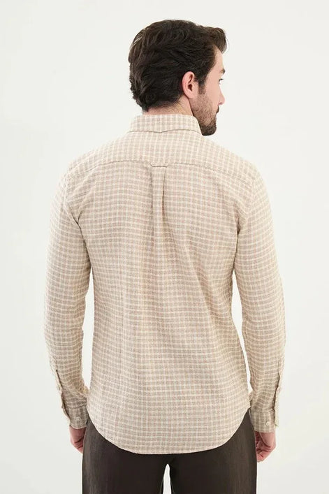 Marina Linen Brown Plaid Shirt