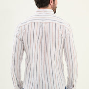 Marina Linen Camel and White Striped Shirt