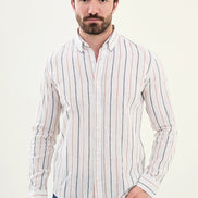 Marina Linen Camel and White Striped Shirt