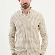 Marina Linen Khaki Green Plaid Shirt