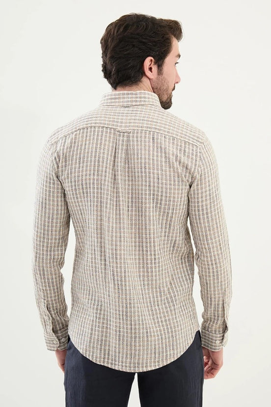 Linen Navy Blue Plaid Shirt