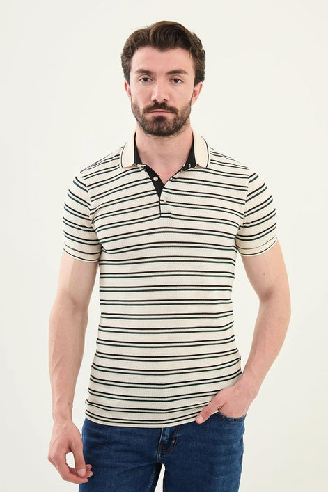 Marina Mens Striped Polo Shirt Grey