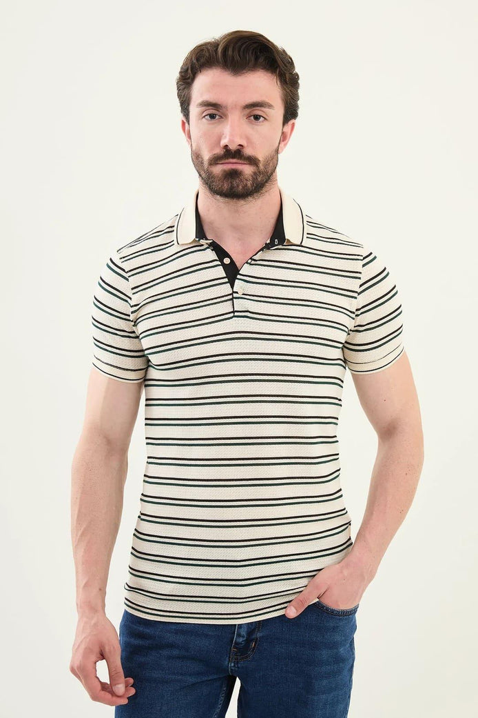 Marina Mens Striped Polo Shirt Grey