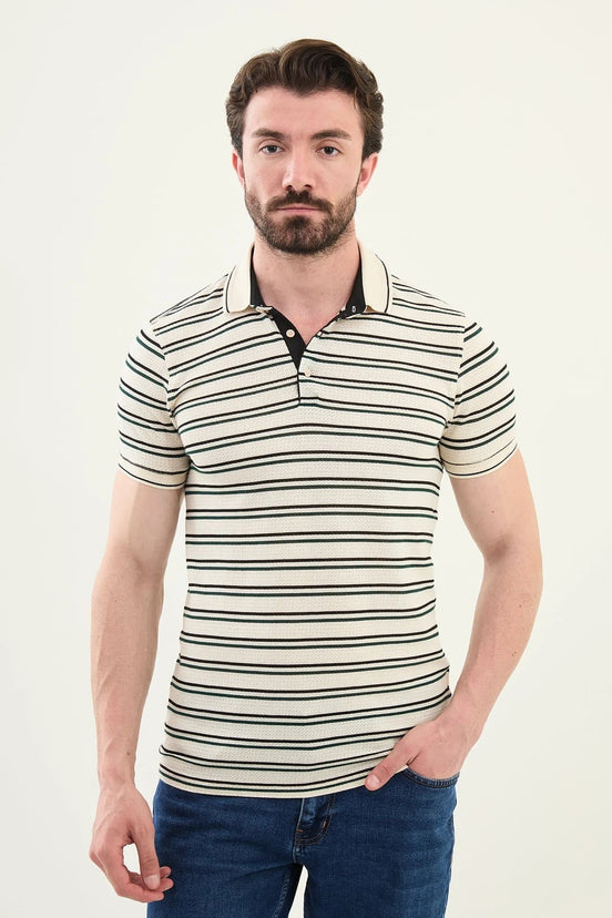 Mens Striped Polo Shirt Grey
