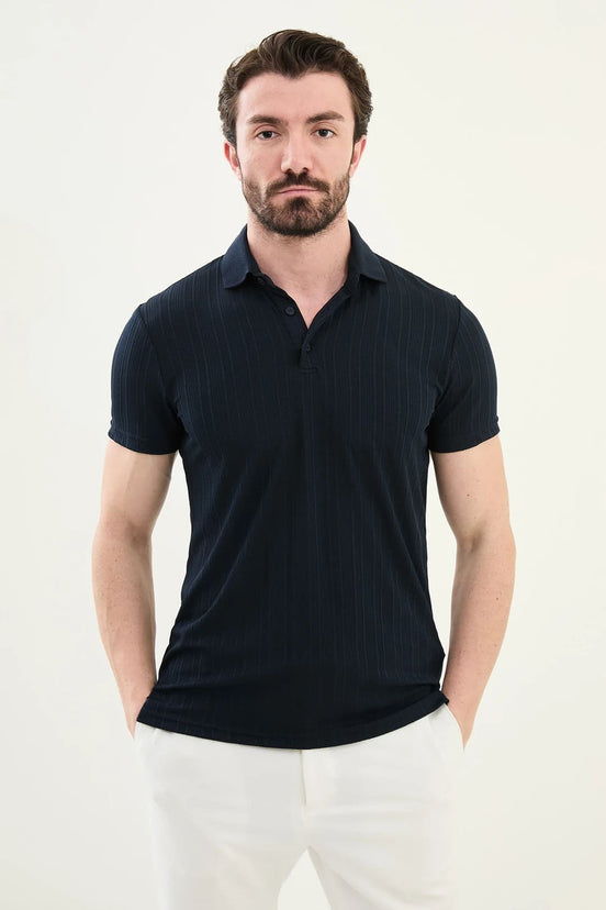 Navy Blue Ribbed Polo Shirt
