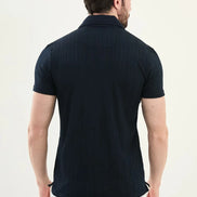 Marina Navy Blue Ribbed Polo Shirt