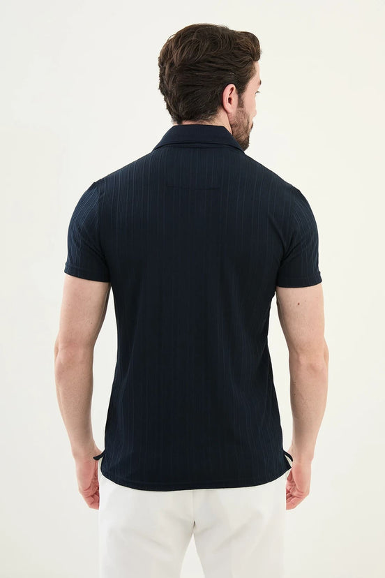 Navy Blue Ribbed Polo Shirt