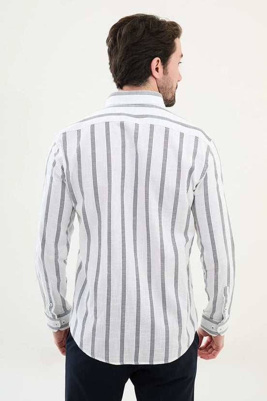 Navy Blue Striped Long Sleeve Shirt