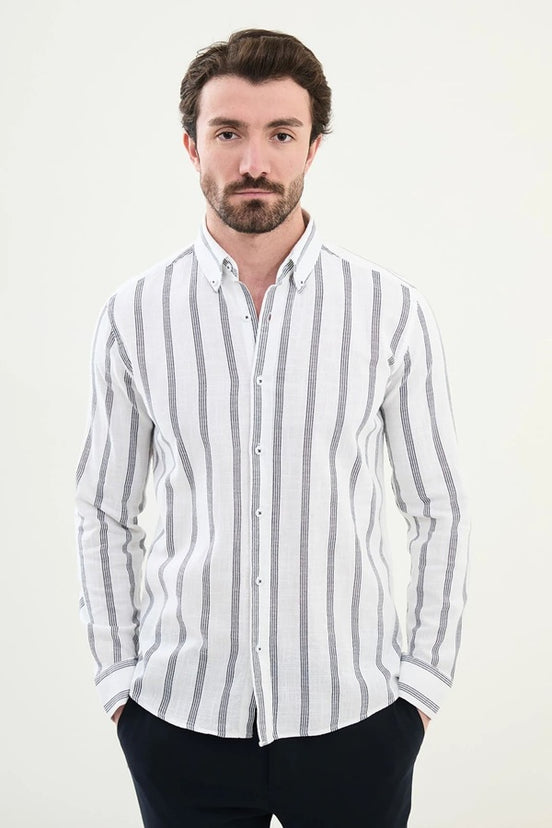Navy Blue Striped Long Sleeve Shirt