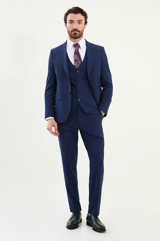 Navy Blue Striped Suit