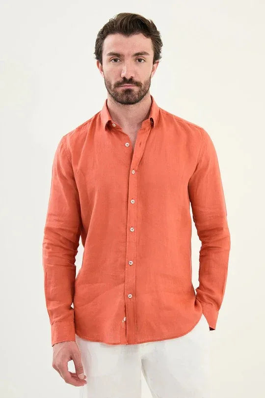 Marina Orange Mens Linen Shirt