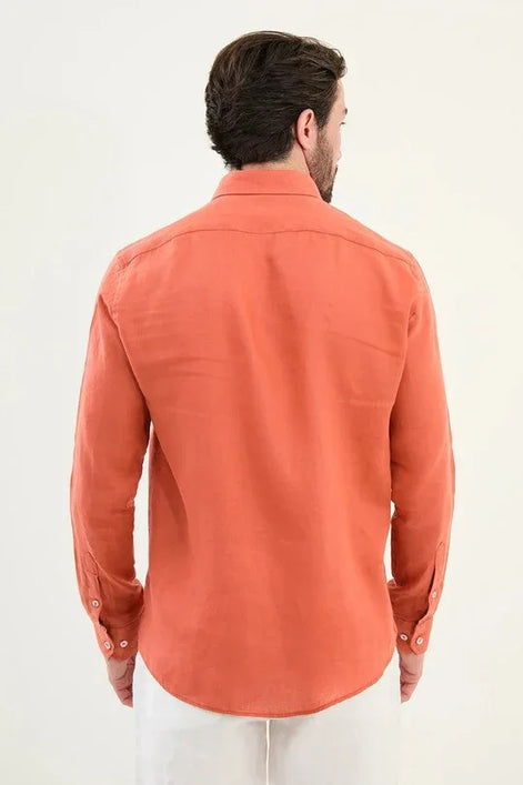 Marina Orange Mens Linen Shirt