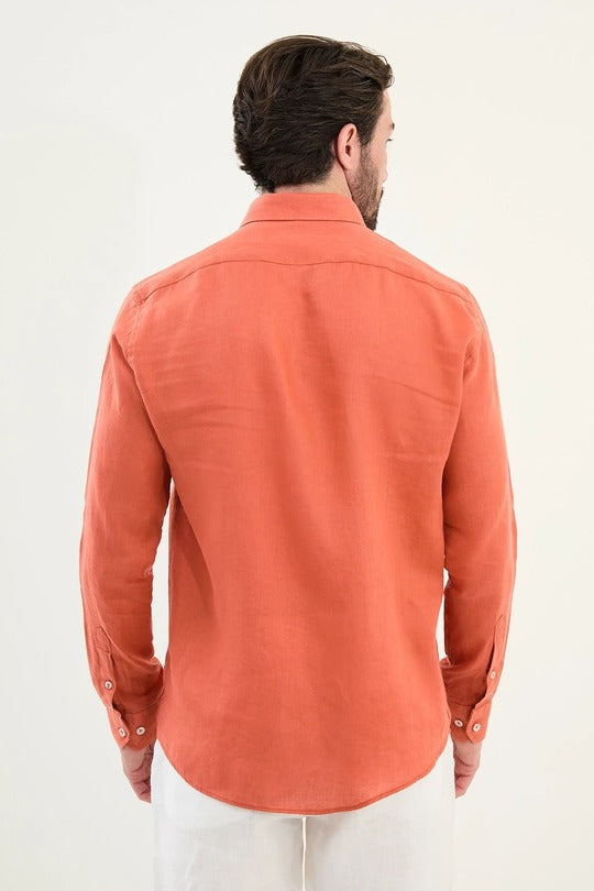 Orange Mens Linen Shirt