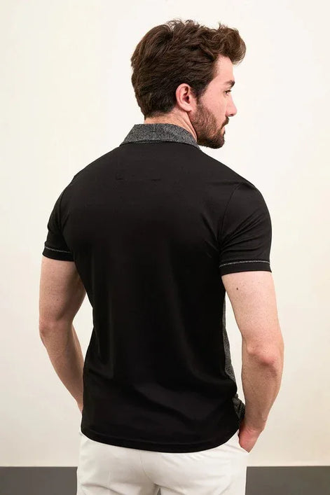 Marina Pattern Black Polo Shirt