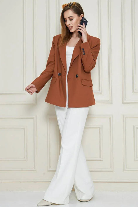 Marina Rust Brown Double Breasted Blazer Women
