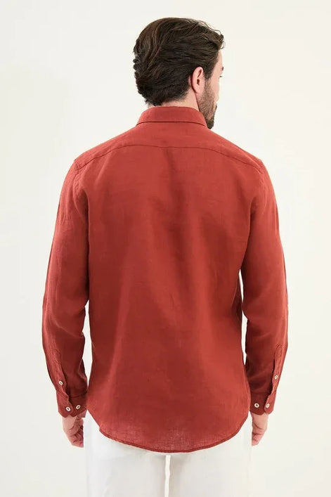 Marina Rust Brown Mens Linen Shirt