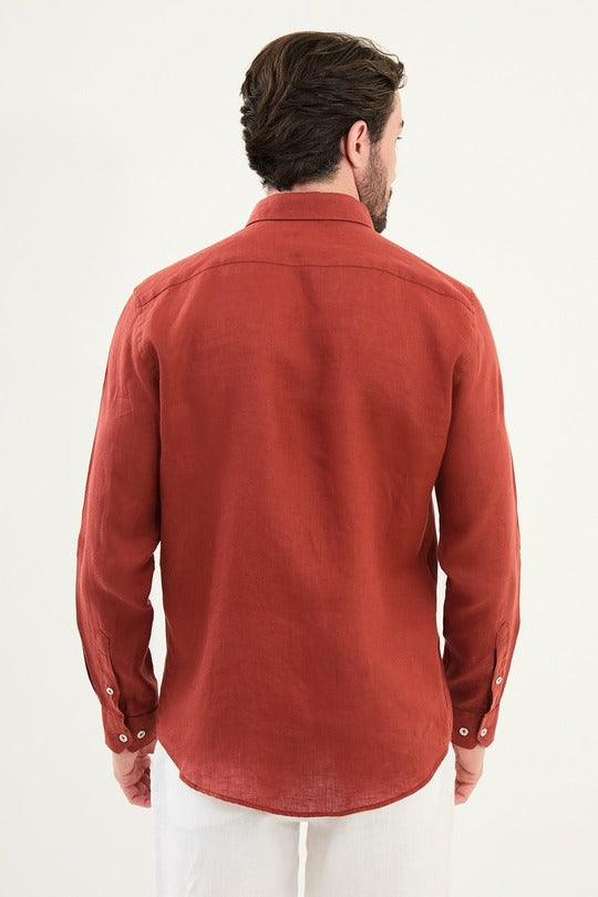 Rust Brown Mens Linen Shirt