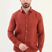 Marina Rust Brown Mens Linen Shirt