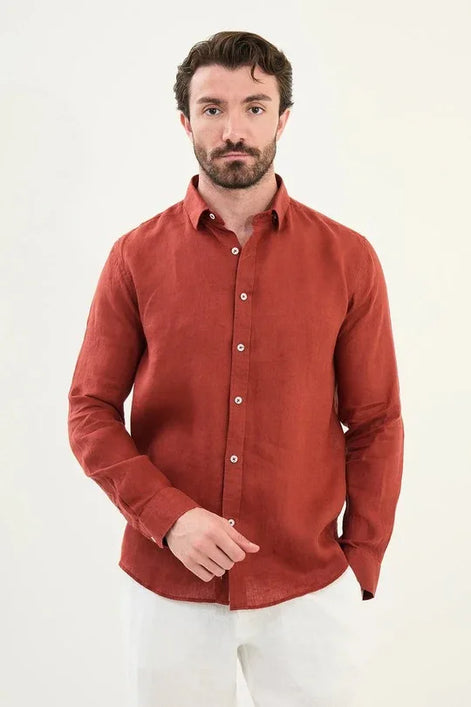 Marina Rust Brown Mens Linen Shirt