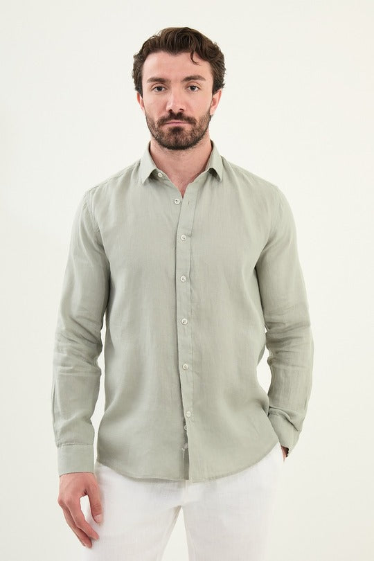 Marina Sage Green Mens Linen Shirt