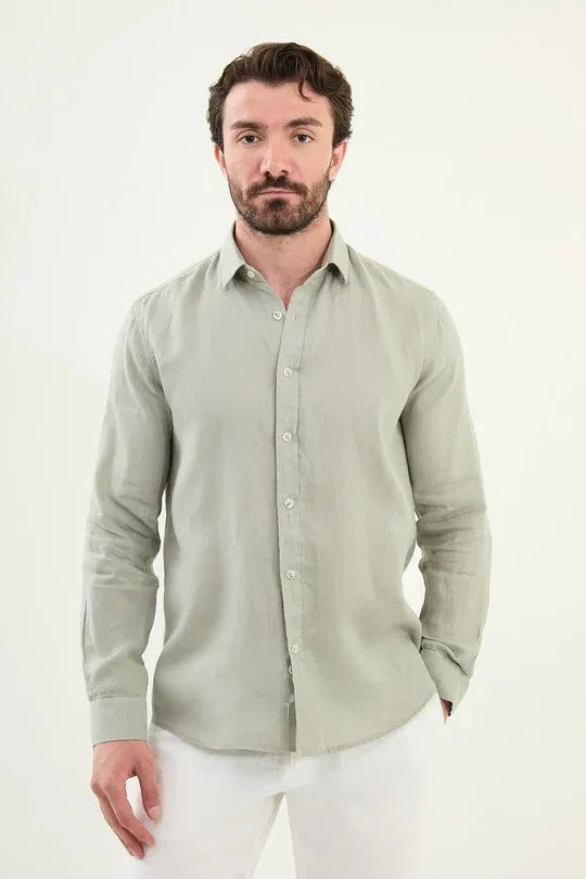 Marina Sage Green Mens Linen Shirt
